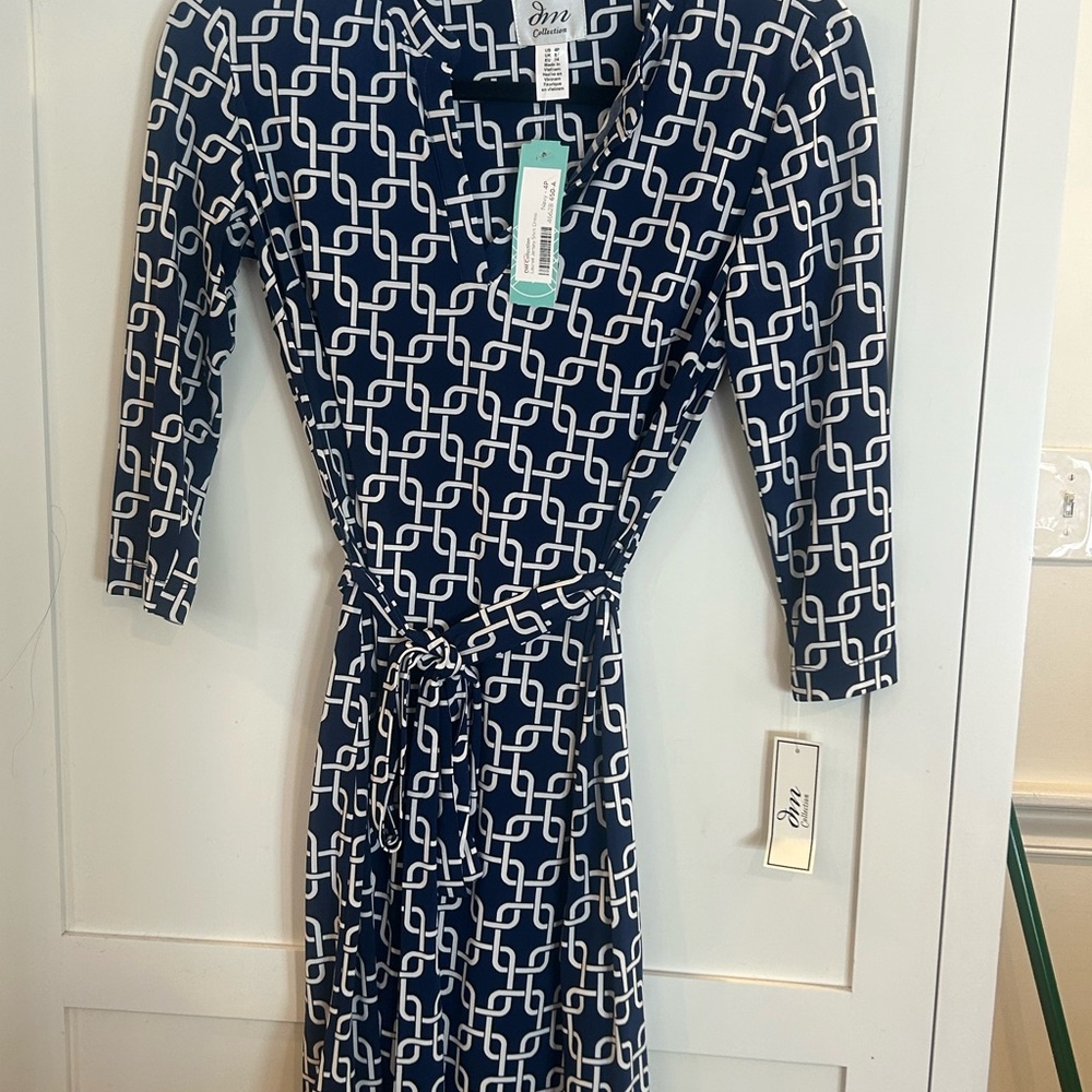 JM Collection Navy and White Chain Print Dress